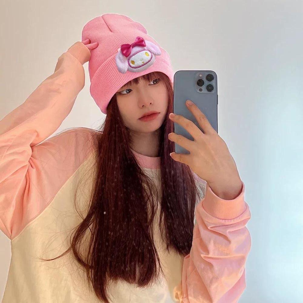 Lilyes Mũ Beanie Hàn Quốc Họa Tiết Hoạt Hình Kuromi Melody Cinnamoroll Skullies Thời Thượng Ngọt Ngào Cho Bé Gái
