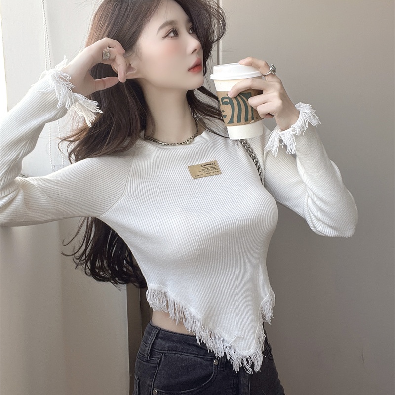 Áo Sweater Dệt Kim Tay Dài Dáng Ngắn Phong Cách Hàn Quốc Thời Trang Mùa Thu 2022 Cho Nữ