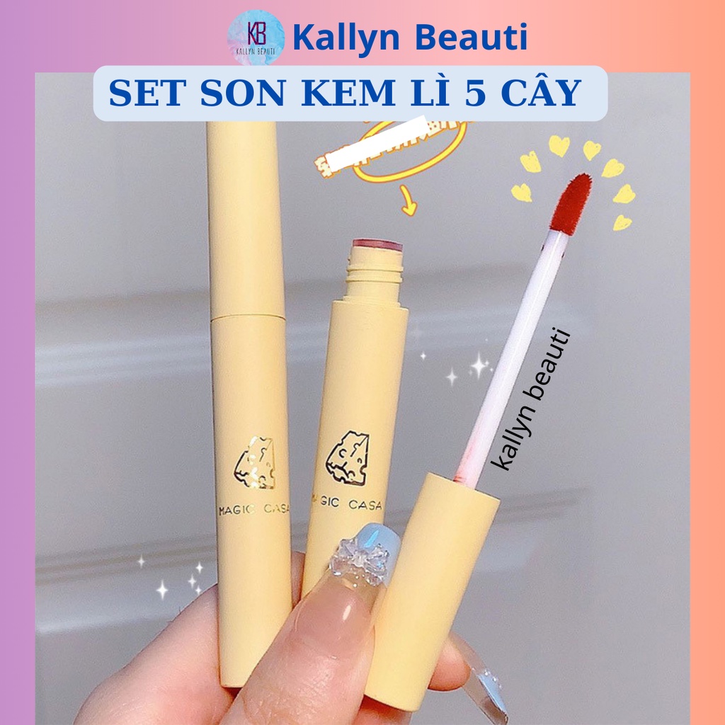 Set son kem 5 cây son lì Magic casa phô mai vàng nội địa Trung lâu trôi Kallyn Beauti