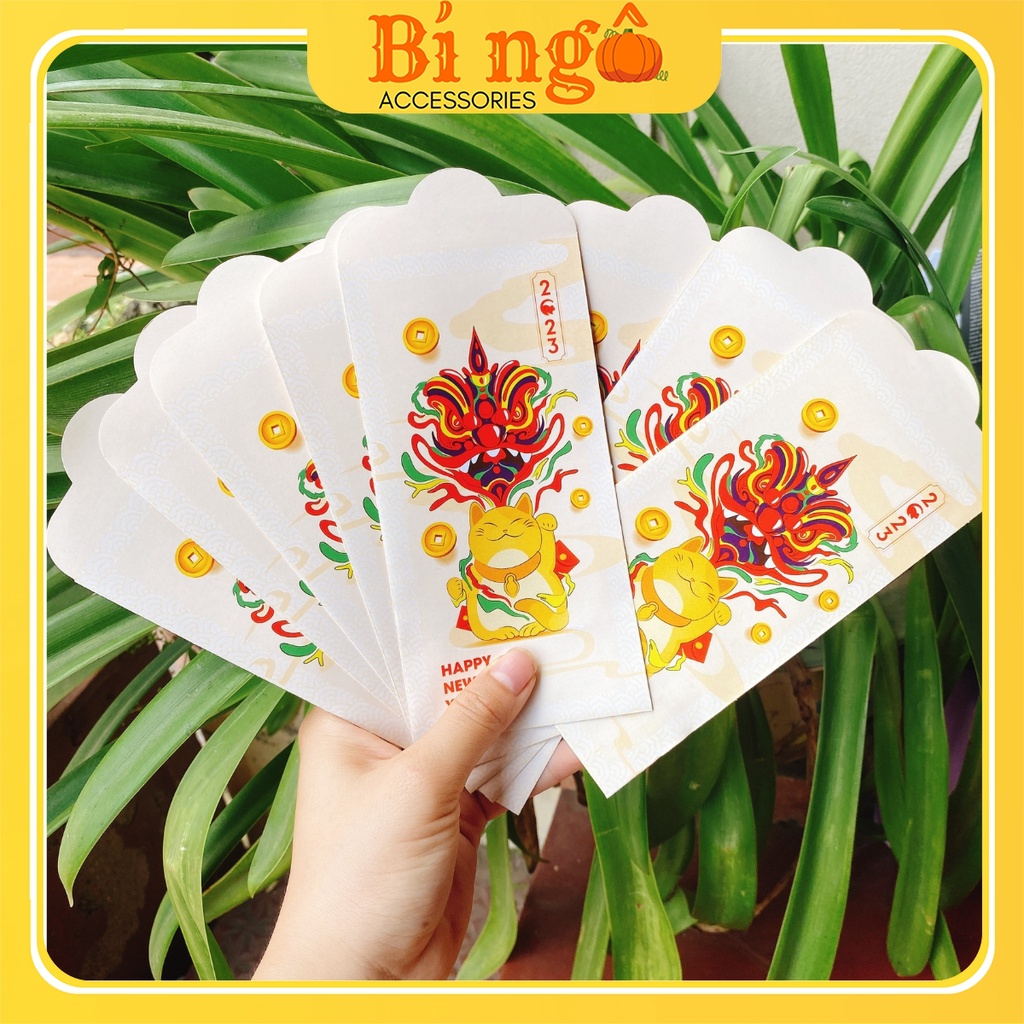 Bao lì xì tết 2023 rẻ đẹp nhiều màu nhiều mẫu, combo 10 bao lì xì truyền thống tết Quý Mão - Bí Ngô - BLX001