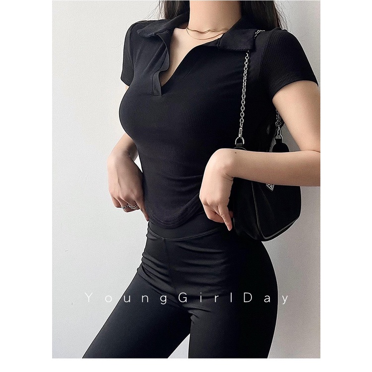 Áo body croptop cổ polo Luala kiểu ôm tay ngắn chất thun dày dặn co giãn ulzzang phong cách Hàn Quốc Freesize