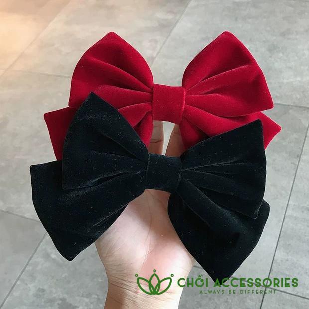Cặp tóc, kẹp tóc nơ nhung sang chảnh màu đen, đỏ phong cách - Y024