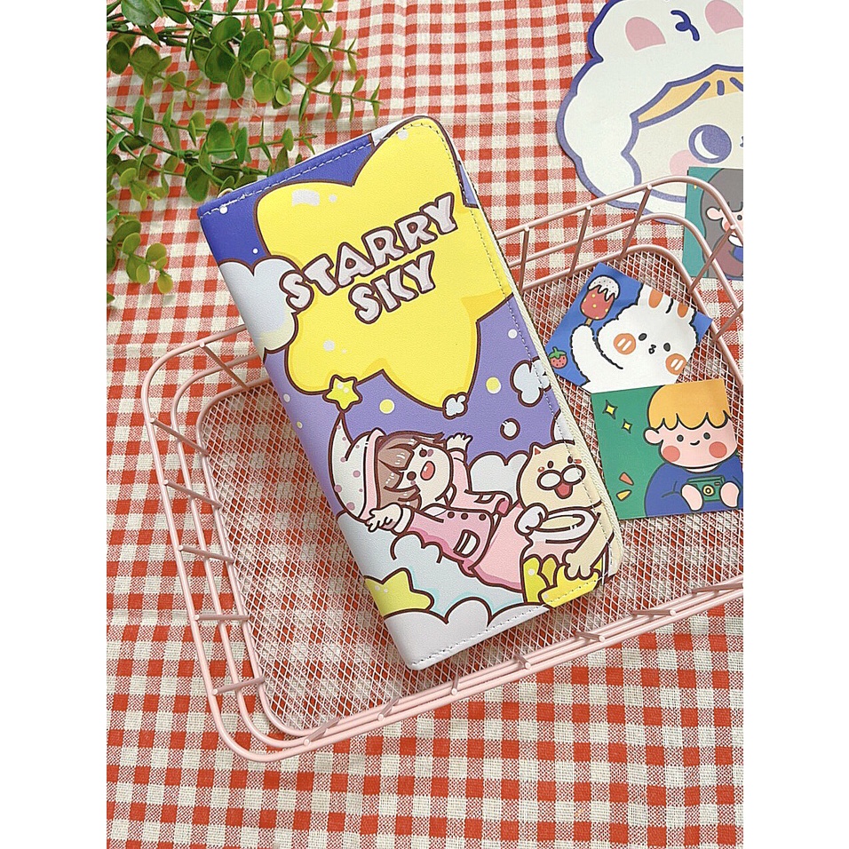 Ví Dài Cầm Tay, Bóp Cầm Tay Nữ Họa Tiết Hoạt Hình Cute Nhiều Ngăn Khóa Kéo Vàng