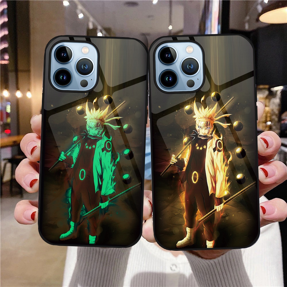 Ốp Điện Thoại Kính Cường Lực Dạ Quang In Hình Anime Naruto Cho iPhone 14 Pro 11 13 Pro Max 12 14 Plus