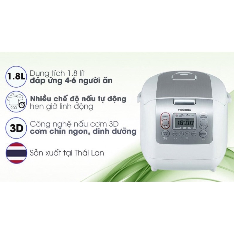 Nồi cơm điện tử Toshiba 1.8 lít RC-18NMFVN Hàng chính hãng sản xuất thái lan bảo hành 12 tháng