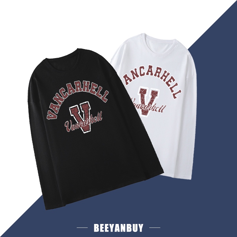Áo thun BEEYANBUY in chữ VANCARHELL 100% cotton dài tay thời trang cổ điển unisex
