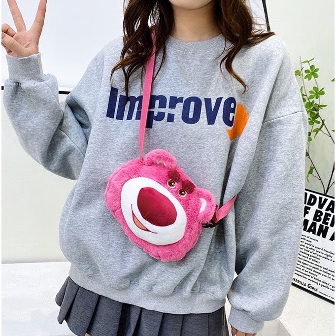 Túi đeo chéo họa tiết gấu dâu hồng xinh xắn dành cho bé giá rẻ DIOMI