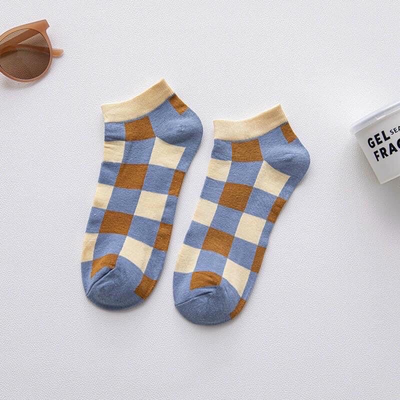 Sét 5 đôi tất Vớ Cotton Cổ Thuyền Kẻ Sọc Màu Sắc Tương Phản Phong Cách Nhật Bản Thời Trang Mùa Xuân Cho Nữ