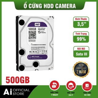 Ổ cứng hdd 3.5'' western tím 500gb dùng cho camera - tặng cap sata3 - mới trên 99% - bảo hành 24 tháng!!!