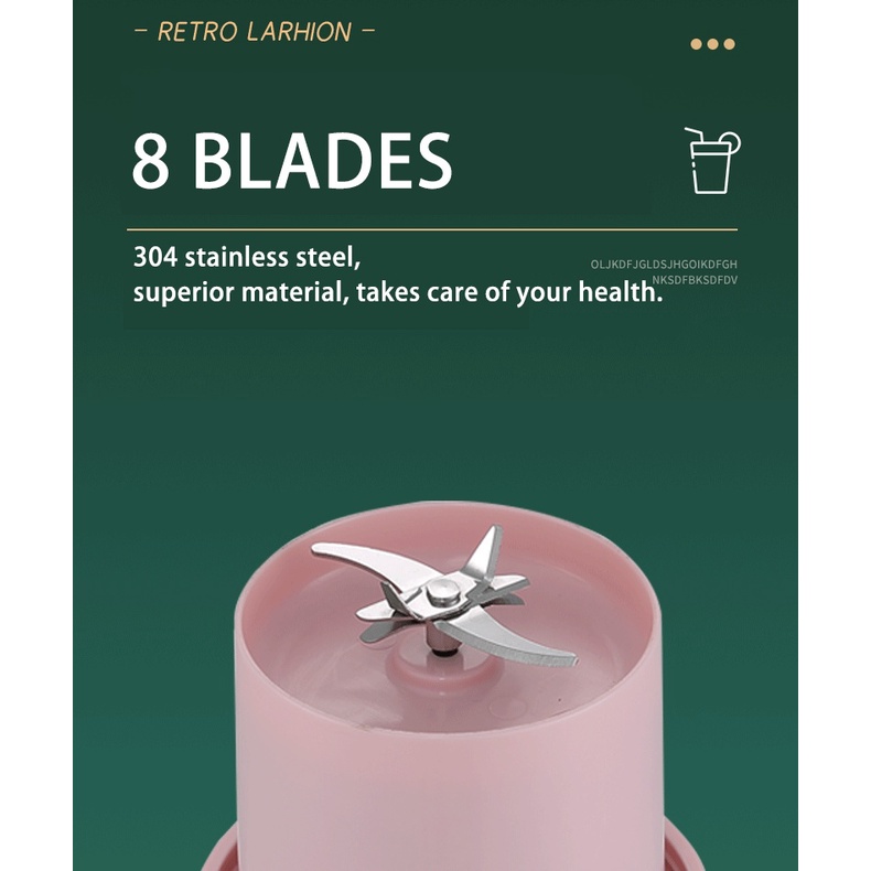 Máy Xay Sinh Tố Mini 8 Lưỡi Dao Bằng Nhựa Dày Dặn Đa Năng Kèm Sạc USB Tiện Dụng