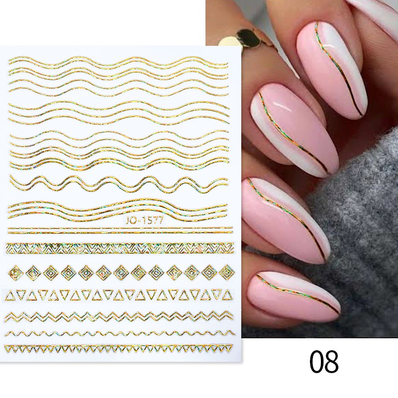 Miếng dán trang trí móng tay BORN PRETTY họa tiết kẻ sọc/ hình học 3D màu vàng / bạc
