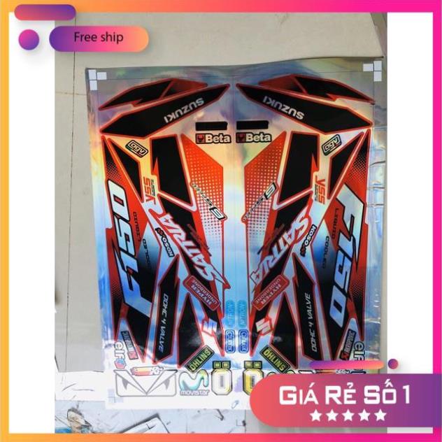 FREE SHIP + QUÀ TẶNG Tem rời xe satria dán xe đỏ Crom titan bảy màu