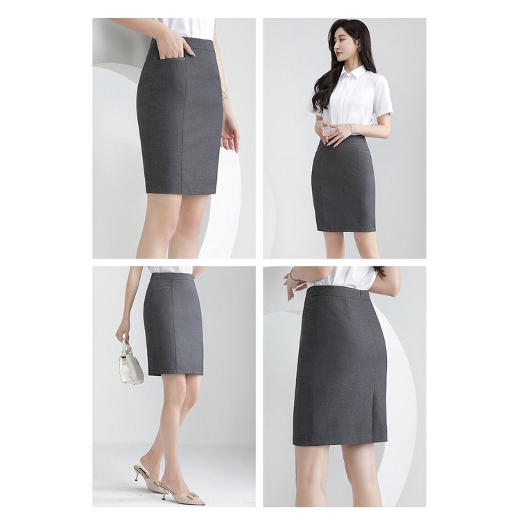 Chân Váy Công Sở Bút Chì 2 Lớp Cao Cấp Có Túi Tiện Lợi Chân Váy Ngắn Xếp Ly Nữ Cạp Cao Xẻ Sau Màu Đen Mặc Đi Làm