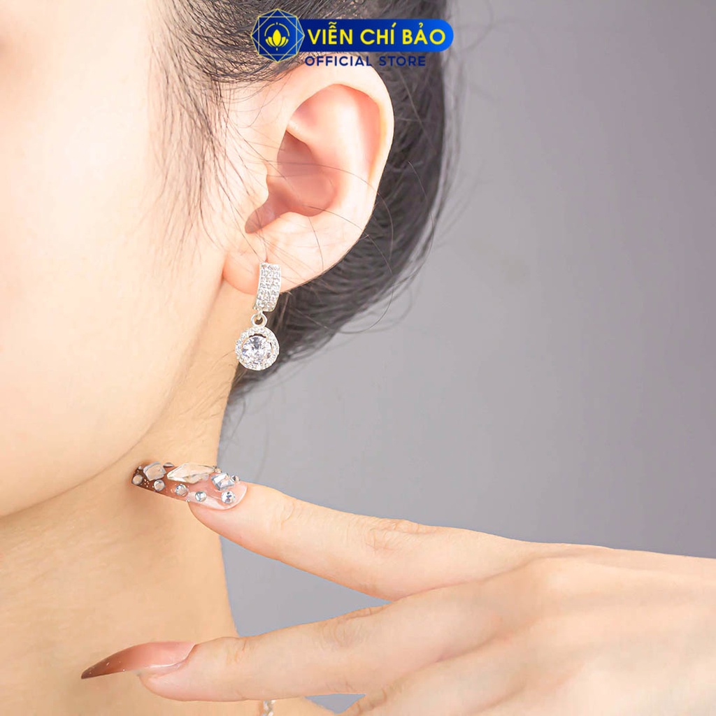 Bông tai bạc nữ mặt tròn đá trắng chất liệu bạc S925 thời trang phụ kiện trang sức nữ Viễn Chí Bảo B400506x