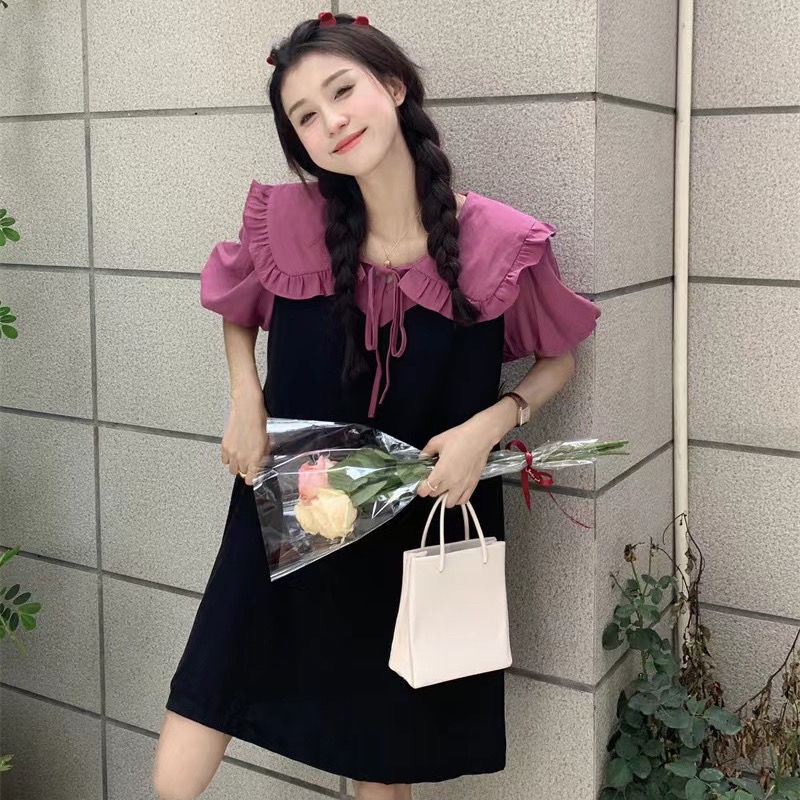 Đầm Chữ A Giả Hai Mảnh Tay Phồng Phong Cách Nhật Bản Dễ Thương Thời Trang Mùa Hè 2022 Dành Cho Bạn Nữ