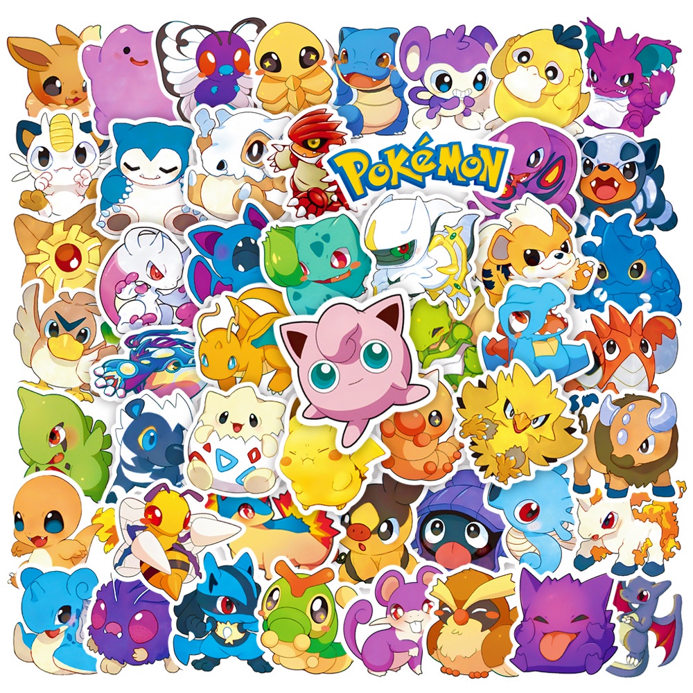 Bộ 50 Miếng Dán Hoạt Hình Pokemon Chống Thấm Nước Trang Trí Điện Thoại / Tủ Lạnh / Tủ Lạnh / Cốc Nước
