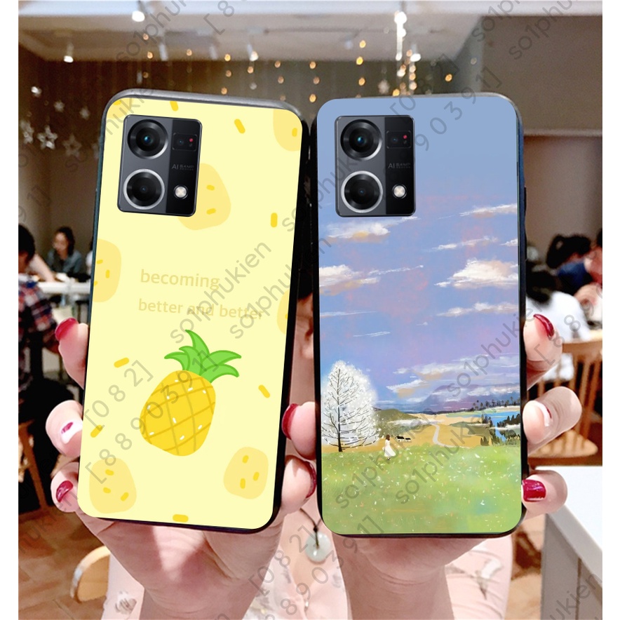 Ốp lưng Oppo Reno 7 4G / Reno 8 4G / Reno 8 5G mặt lưng ép kính chống bể hình dễ thương