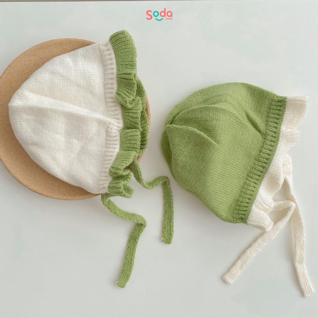 Mũ babydoll len viền bèo cho bé gái, chất liệu len dệt kim mềm mại, có lớp lót cho bé 3-18m