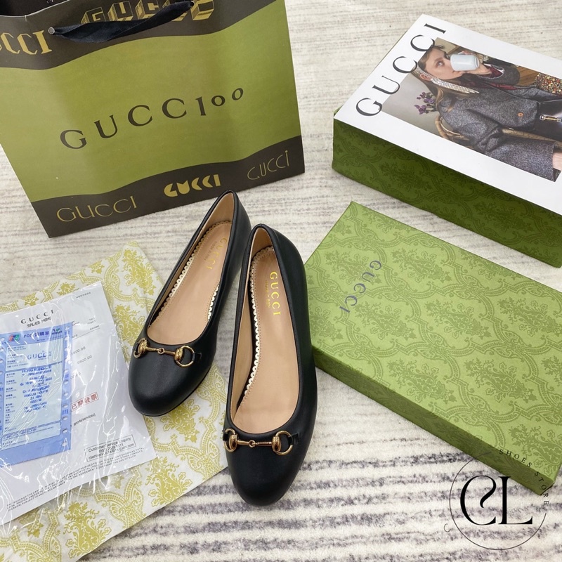 Giày búp bê da mịn cao cấp móc vàng