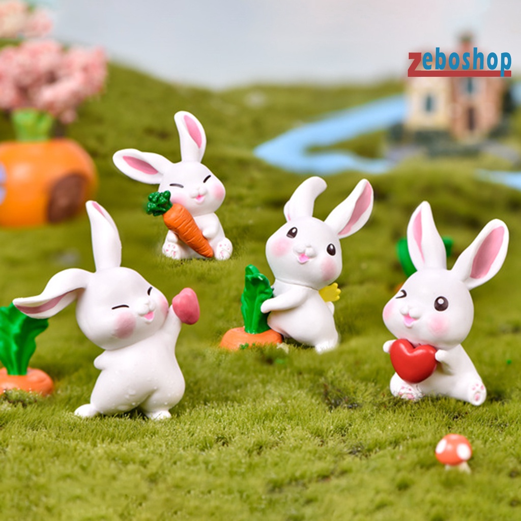 Set 6 Mô Hình Chú Thỏ Hoạt Hình Mini Dễ Thương Trang Trí Tiểu Cảnh / Sân Vườn