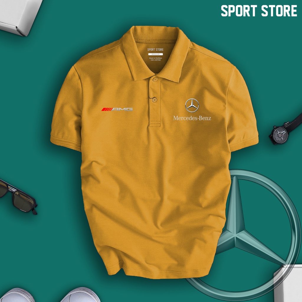Áo polo Mec AMG đỏ - Áo Mercedes Cao cấp cotton thấm hút mồ hôi - nam nữ cao cấp, vải xịn, màu đẹp độc quyền