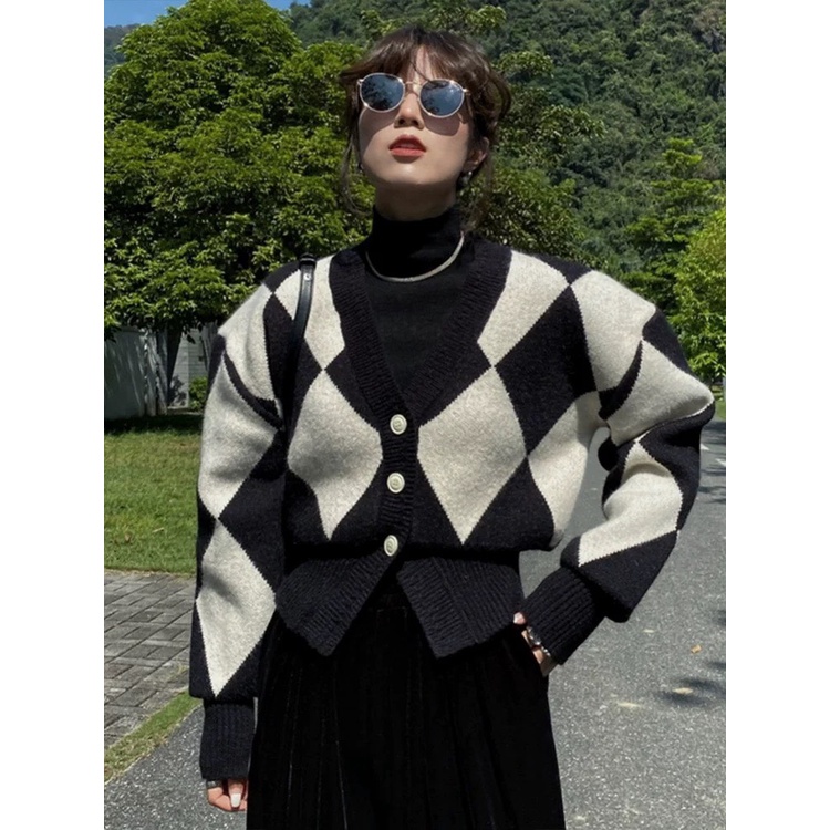 Áo cardigan Forgirl tay bồng họa tiết thổ cẩm dáng ngắn