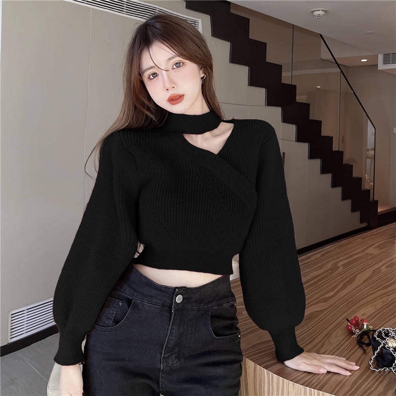 Áo Sweater Dệt Kim Cổ Yếm Màu Đỏ Phong Cách Giáng Sinh
