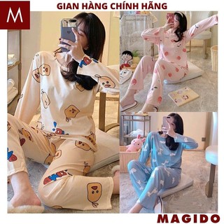 Bộ ngủ nữ pijama dài tay chất thun cotton họa tiết hoạt hình hot, Đồ ngủ nữ thu đông cute nhiều màu siêu xinh - MAGIDO