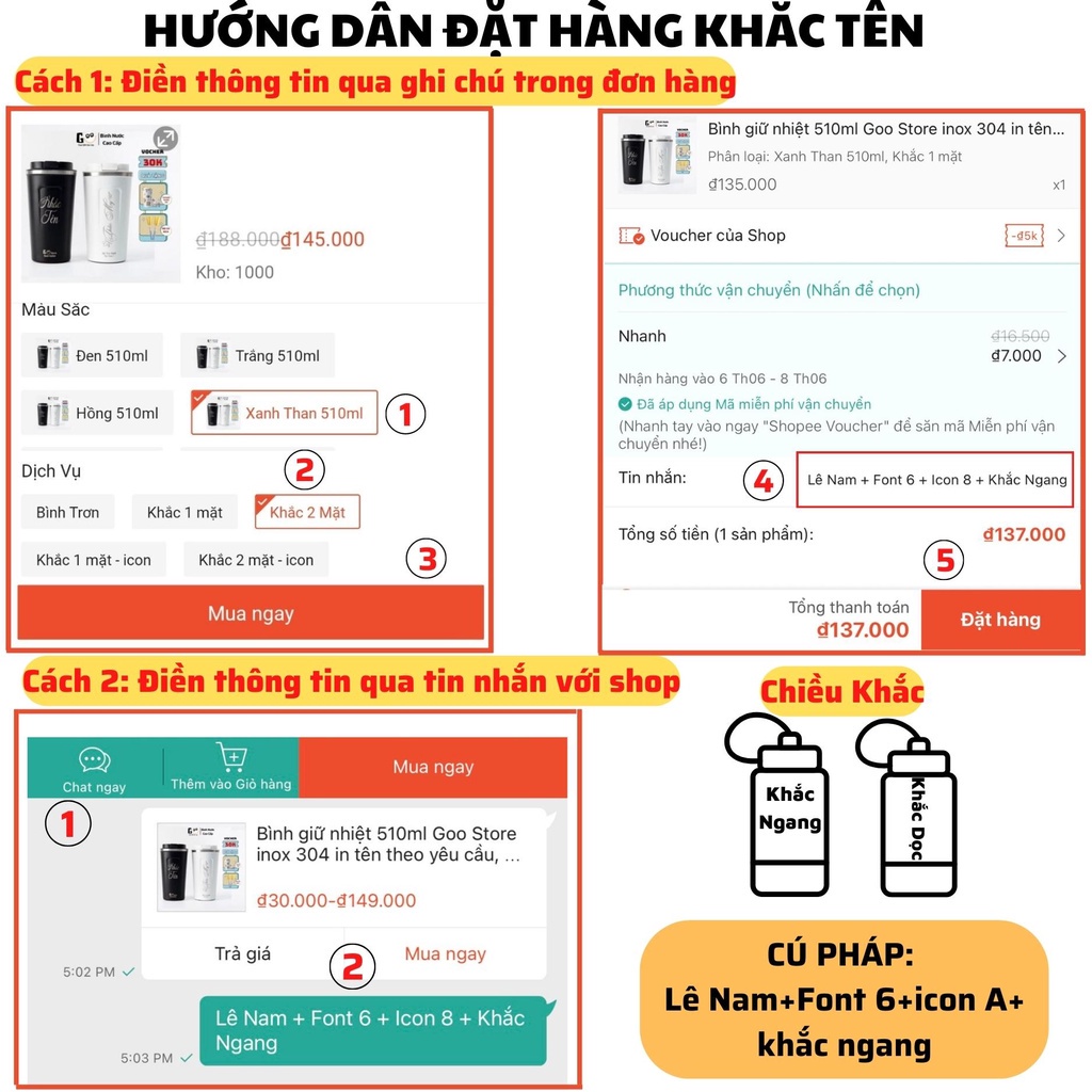 Bình giữ nhiệt in tên theo yêu cầu Tyeso Easy 530ml bình đựng nước inox 304 khắc tên, tặng Sticker, bộ cọ rửa