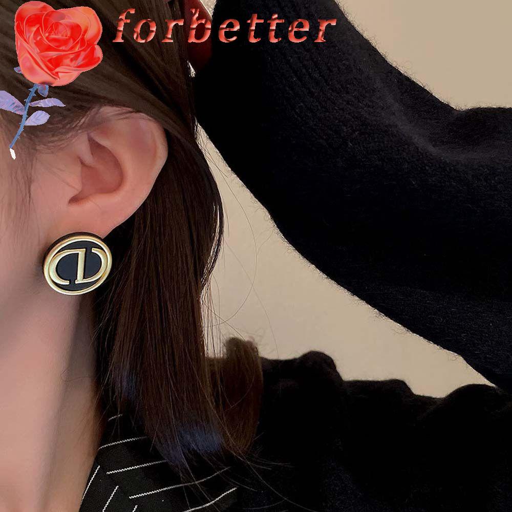 Bông tai hình chữ d bằng hợp kim phong cách Hàn Quốc sang trọng thời trang cho nữ