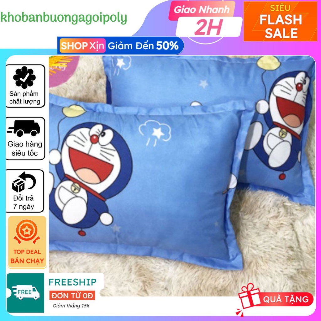 Vỏ gối nằm cotton poly lẻ 1 cái, mẫu doremon đàn