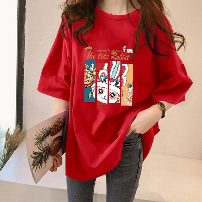 NRVP Áo Thun Unisex / Áo Thun Rộng Tay Ngắn In Hình Thỏ Năm Mới 2023 CNY / Trung Hoa