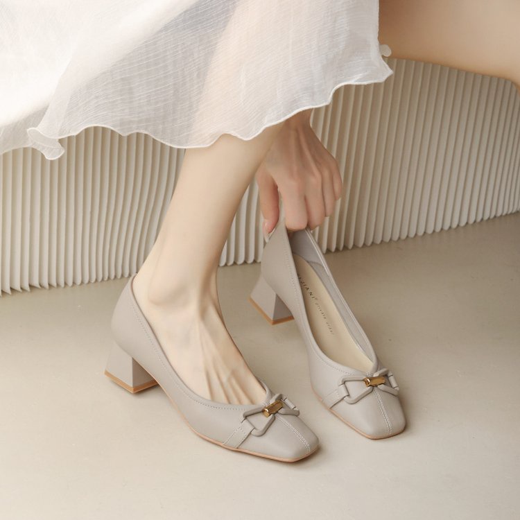 Giày Búp Bê Mũi Tròn Màu Trơn Đính Nơ Thời Trang Cho Nữ