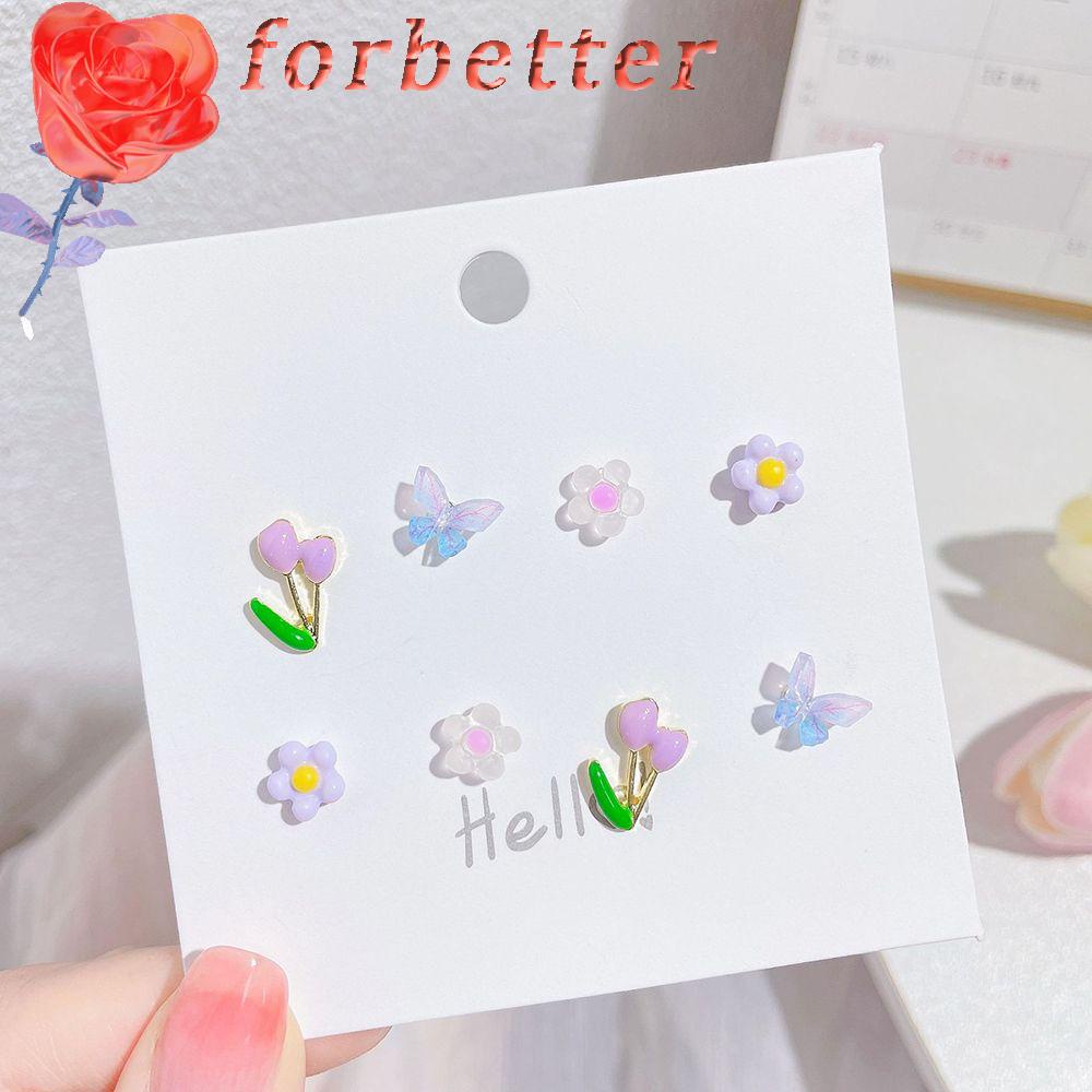 Bộ 4 Đôi Khuyên Tai Hoa Tulip Nhiều Màu Sắc Bằng Hợp Kim Thời Trang Dành Cho Nữ