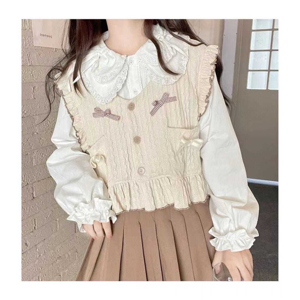 Áo sơ mi trắng dài tay cổ sen siêu xinh