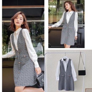 Đầm dạ tweed phối sơ mi