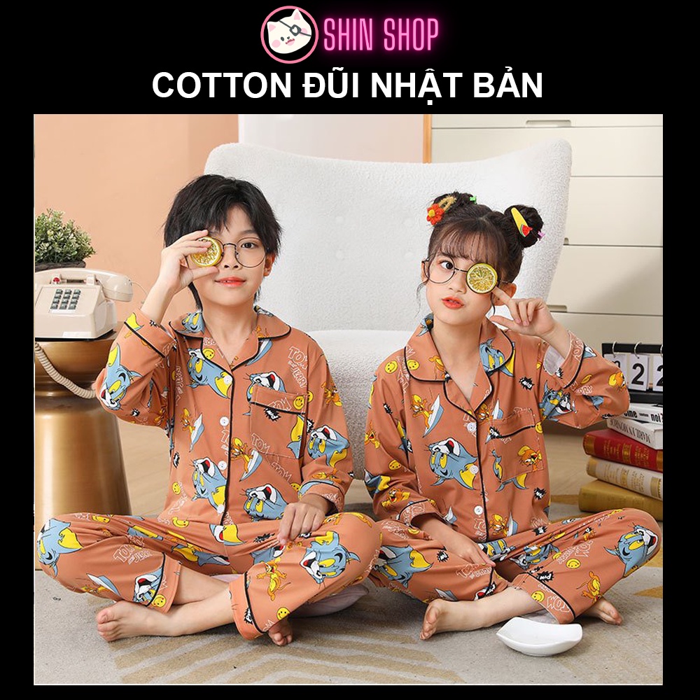 (9-47kg) ✅ Pizama Cotton Đũi Nhật Bản Tôm và Jerry cam đất CD09 tay dài trẻ em đồ ngủ| đồ đi chơi bé trai gái