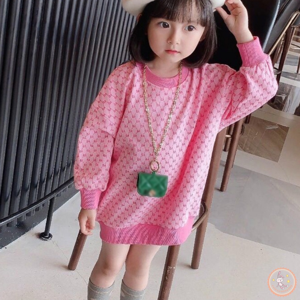 Đầm Hoodie Tay Dài In Hoạt Hình Phong Cách Hàn Quốc Dành Cho Bé Gái