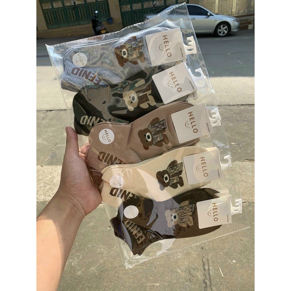 Vớ Tất Nữ Chất Liệu Vải Cotton Thoáng Mát Họa Tiết Cute Đáng Yêu.