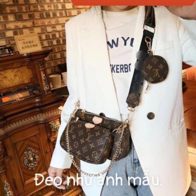 Túi xách nữ Set túi 3 món l.V 3 in 1 đeo chéo đeo vai dây dù nâu hot trend , kèm phụ kiện  thời trang sm