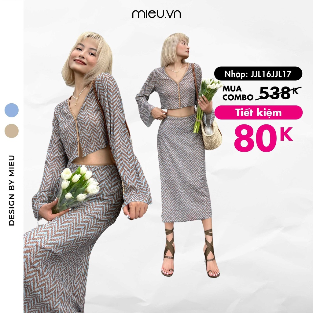 Áo nữ thiết kế ôm form tay dài ống loe đi kèm set áo váy MIEU - JJL16