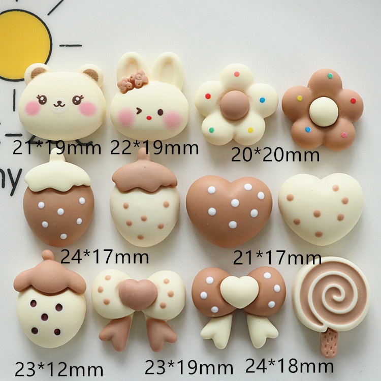 Set 10 Nơ Cà Phê Bằng Nhựa Resin Trang Trí Sổ Tay / Điện Thoại DIY