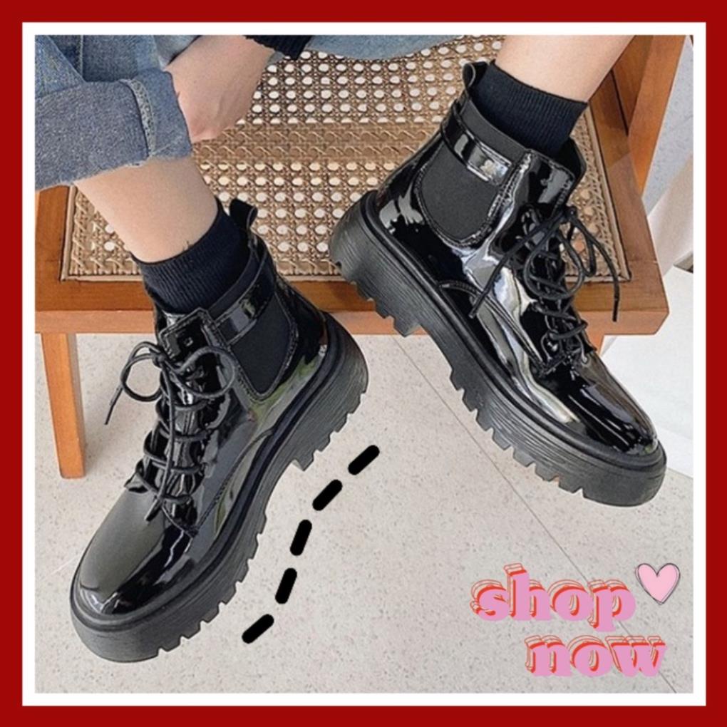 Giày bốt nữ cao cổ da bóng/da trơn thời trang cá tính năng động đi học đi chơi mẫu mới hot trend đẹp đơn giản