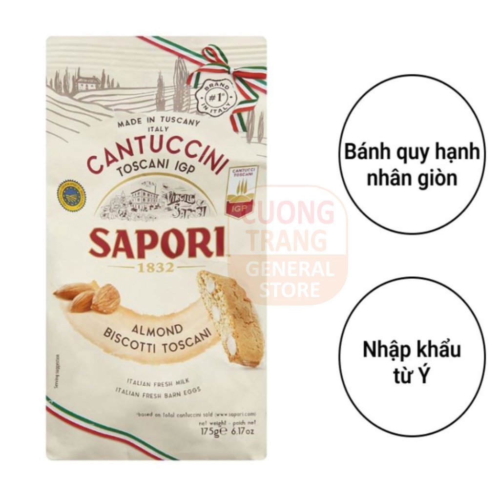Bánh quy hạnh nhân giòn truyền thống Ý Sapori almond biscotti toscani 175g