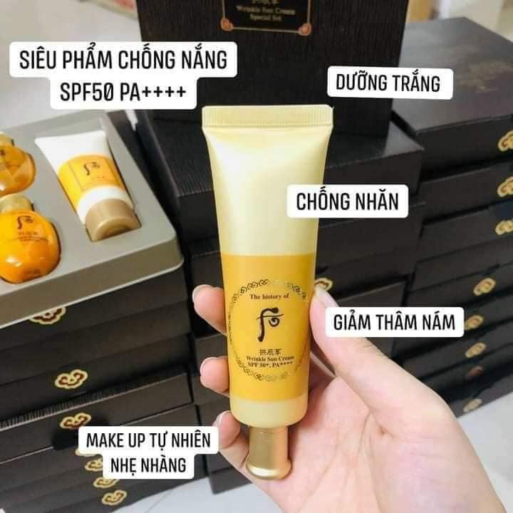 10/30 Gói kem chống nắng chống nhăn Whoo vàng - WHOO JIN HAE YOON WRINKLE SUN CREAM SPF50+/PA+++ gói 1ml
