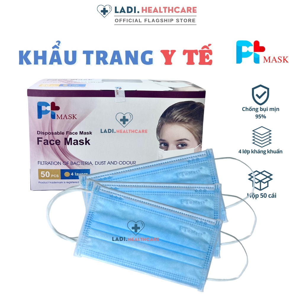 Khẩu trang y tế [Hộp 50 Cái] 4 lớp kháng khuẩn chính hãng công ty Phương Tuyến