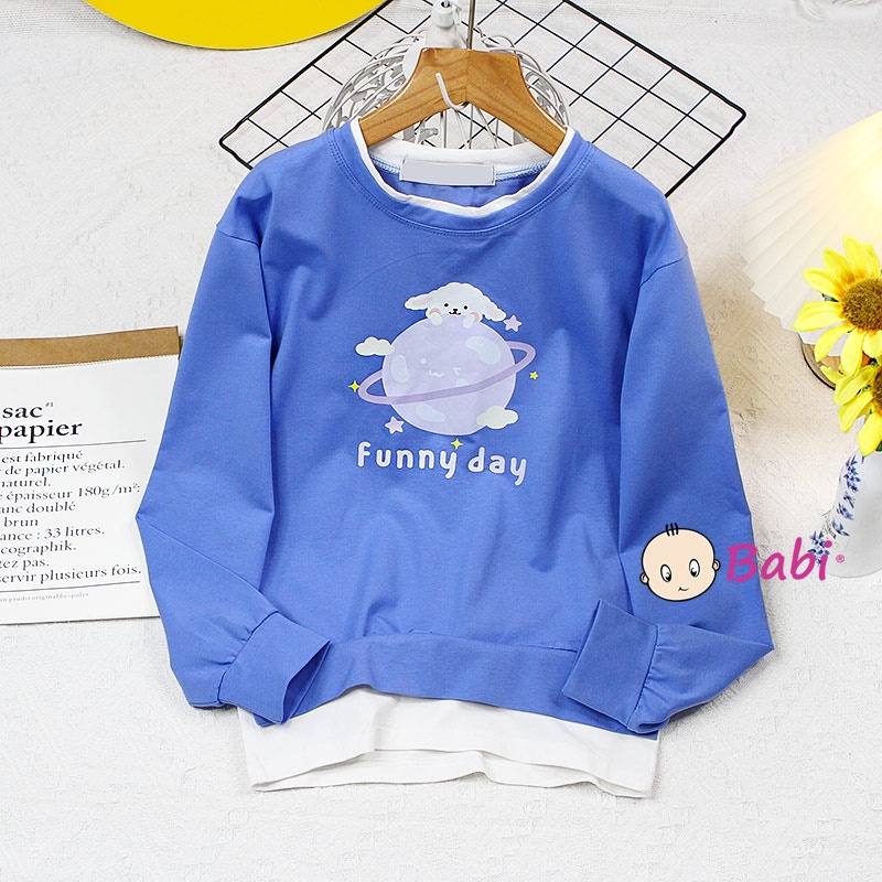 Áo sweater tay dài phối tà cách cách điệu cho bé gái, Áo thun tay dài mặc cặp mẹ và bé gái phong cách Hàn Quốc 20-62kg