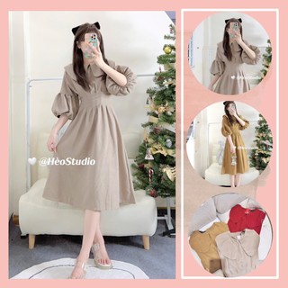 Đầm Dài Cổ Sen Tay Phồng Chiết Eo Hèo Studio (Ảnh Thật + Video)