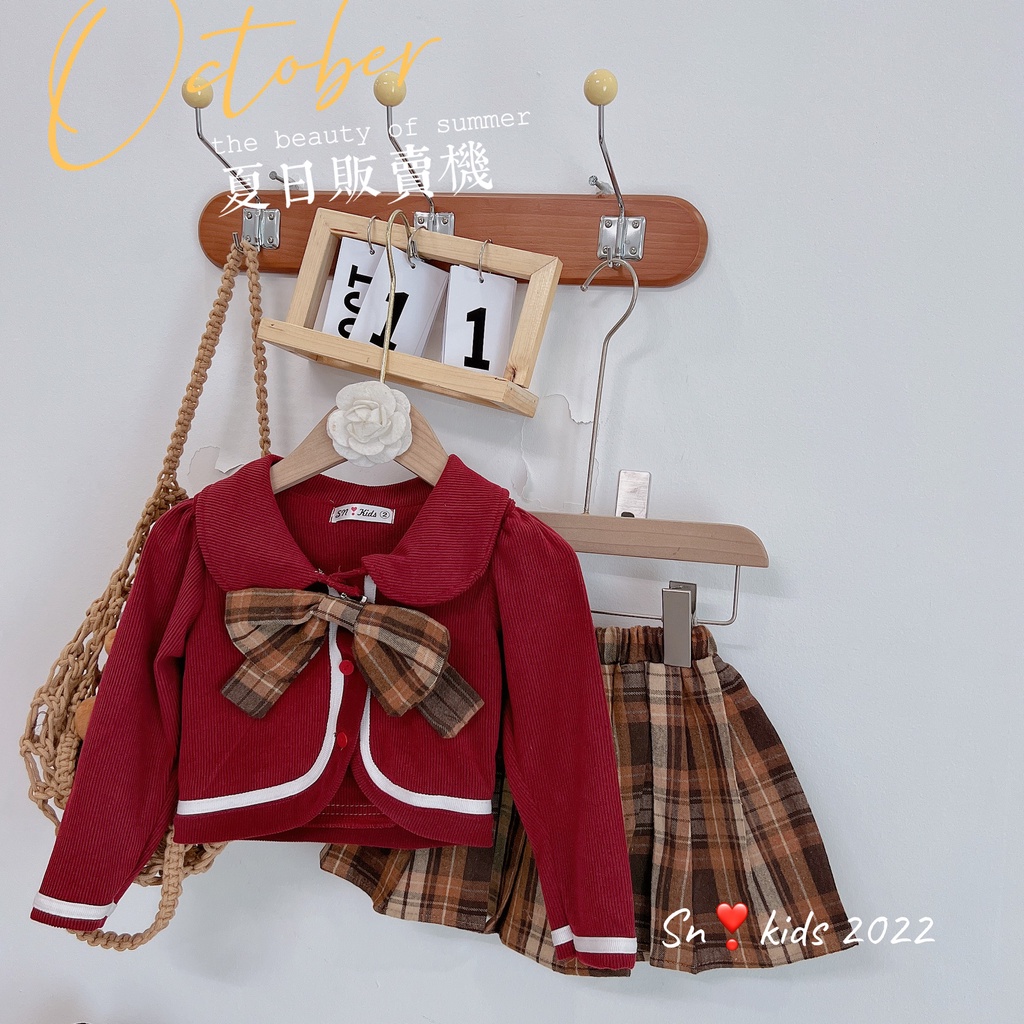 SALE  ÁO KHOÁC LEN NHUNG  KÈM CHÂN VÁY XẾP LY XÒE HÀN QUỐC  BÉ GÁI SIZE 10-20KG