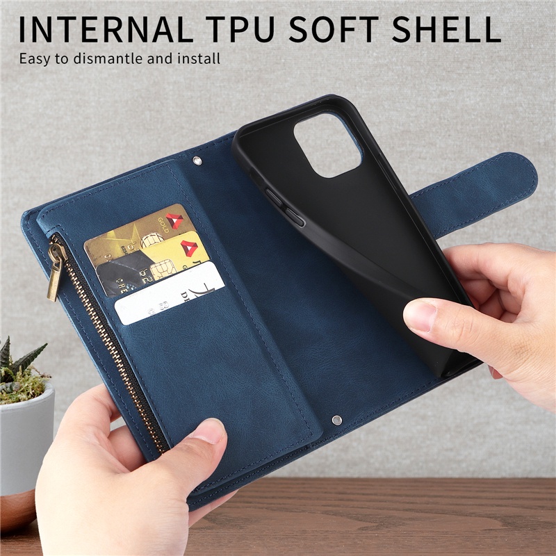 Bao Da Điện Thoại Nắp Lật Khóa Từ Tính Nhiều Ngăn Đựng Thẻ Cho IPhone 14 11 Pro XS Max XR I8 I7 I6S Plus SE Vỏ